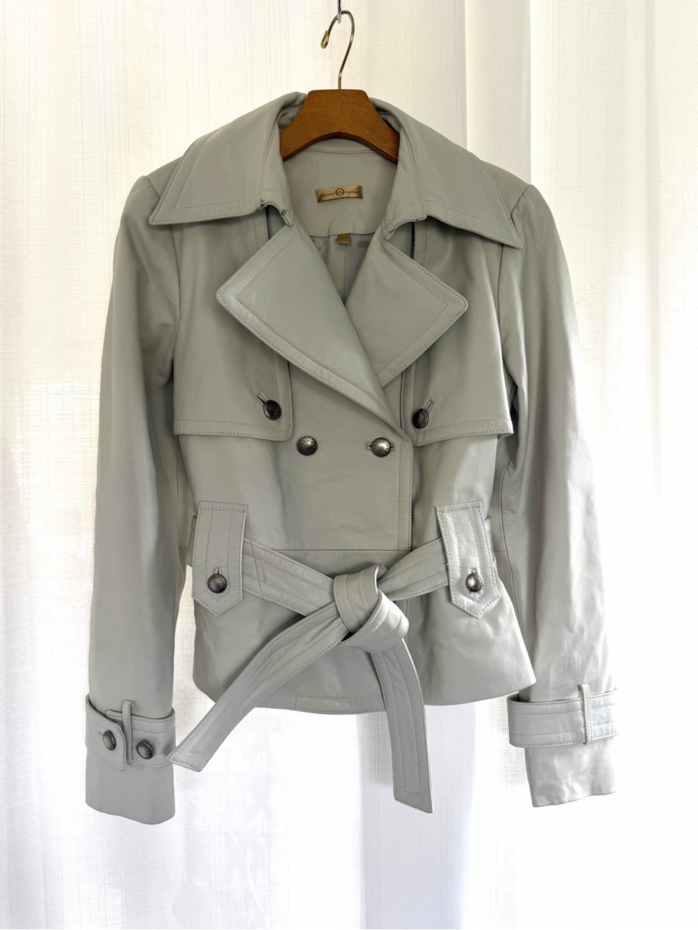 Wilsons Leather Light Gray Genuine Leather Short Trench Jacket Size M